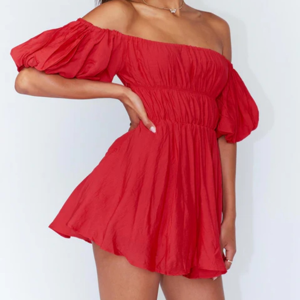 Blue Rain Vibrant Red Off-Shoulder Mini Romper